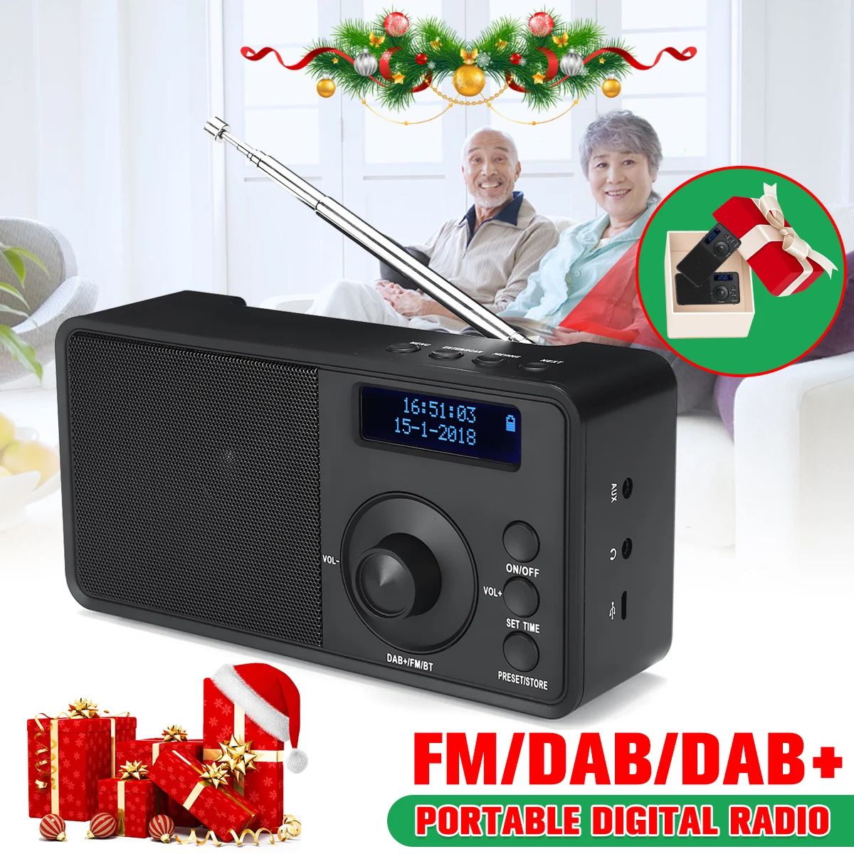 

Portable Digital DAB DAB+FM Radio Outdoor Radio Audio MusicPlayer Receiver Wireless bluetooth Speaker Stereo AUX LCD Alarm Clock