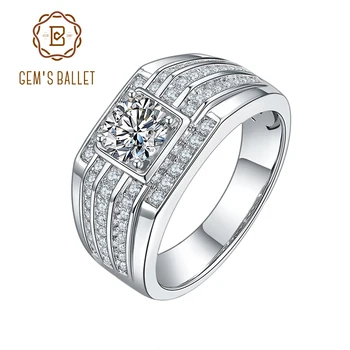 

GEM'S BALLET 925 Sterling Silver Moissanite Ring For Men Wedding 1.0ct 6.5mm Round Brilliant Men's Moissanite Diamond Ring