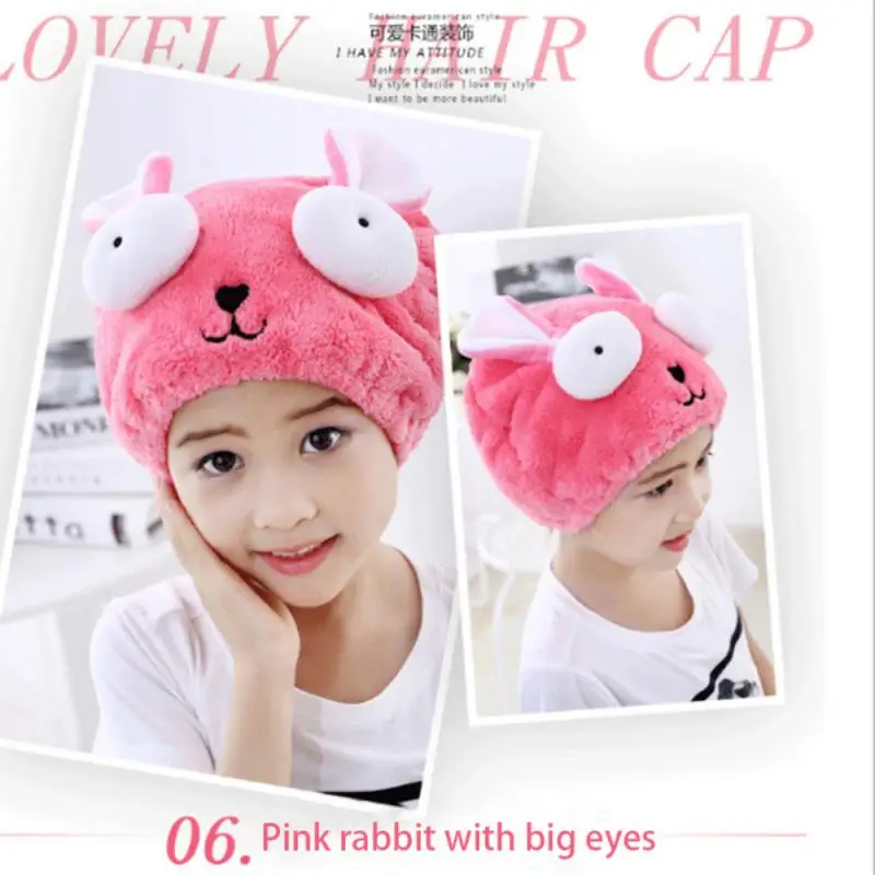 Kids Adult Creative Cartoon Hair Dryer Hat Coral Velvet Shower Cap Wiping Quick-drying Hair Towel Absorbent Bath/Shower Care Cap