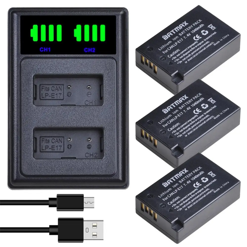 Batmax Rechargeable Battery LP-E17 LPE17 LP E17 Camera Battery+LED Dual USB Charger for Canon EOS R8 RP R50 200D 250D M3 M5 M6 750D 760D T6s 800D T8i rechargeable battery