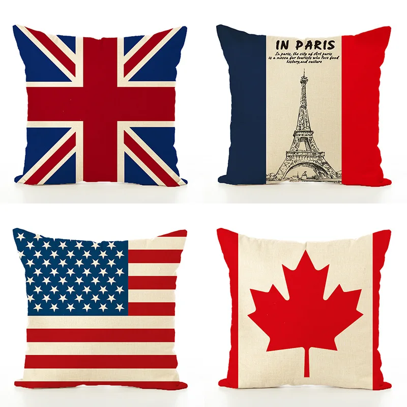 

Flag Linen Cushion Pillow Office Waist Pillowcase Home Textile Cushion Pillow Covers Decorative