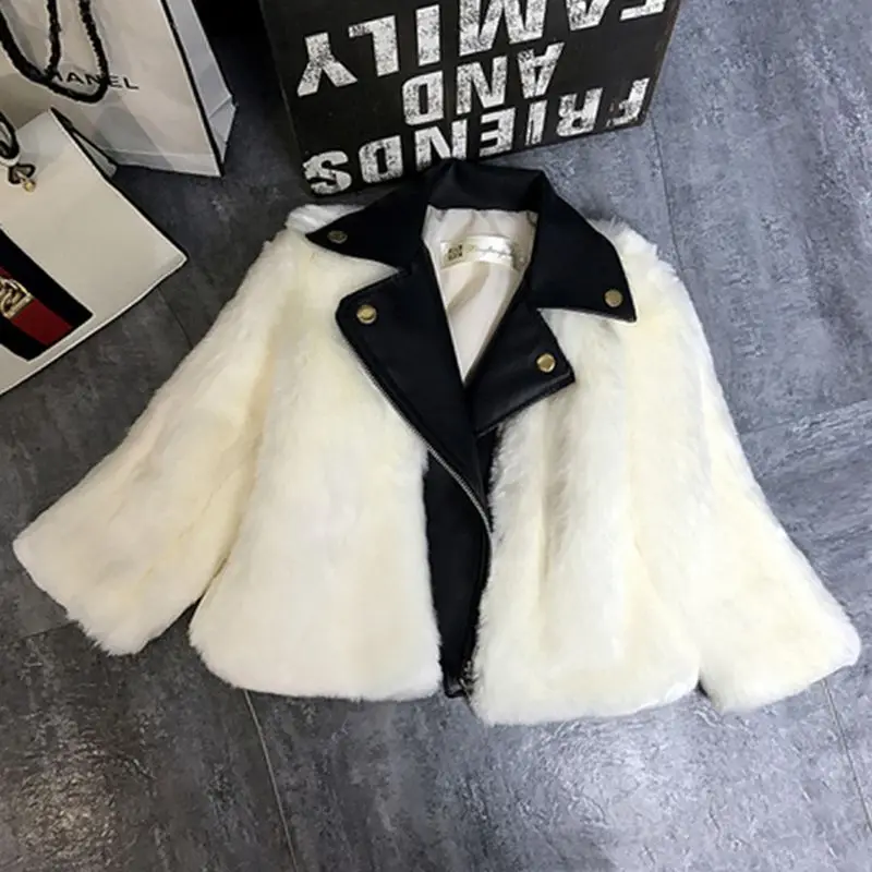 Детское пальто из искусственного меха осенне-зимняя куртка для девочек детский зимний комбинезон пушистая меховая одежда кожаная куртка с длинными рукавами для девочек