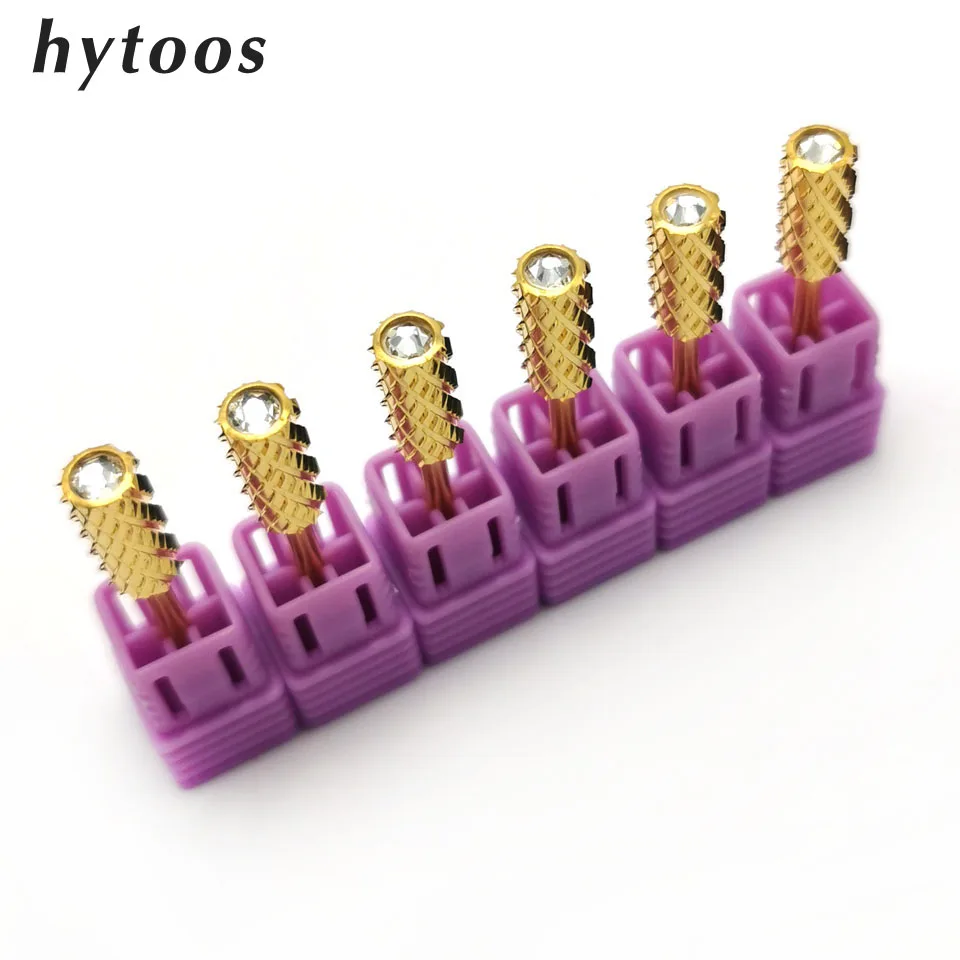 Hytoos 4Xc Crystal Larger Barrel Bits 3/32 Gold Color Carburo Nail Drill Bit Electric Manicure Bave Accessori Rimozione Del Gel