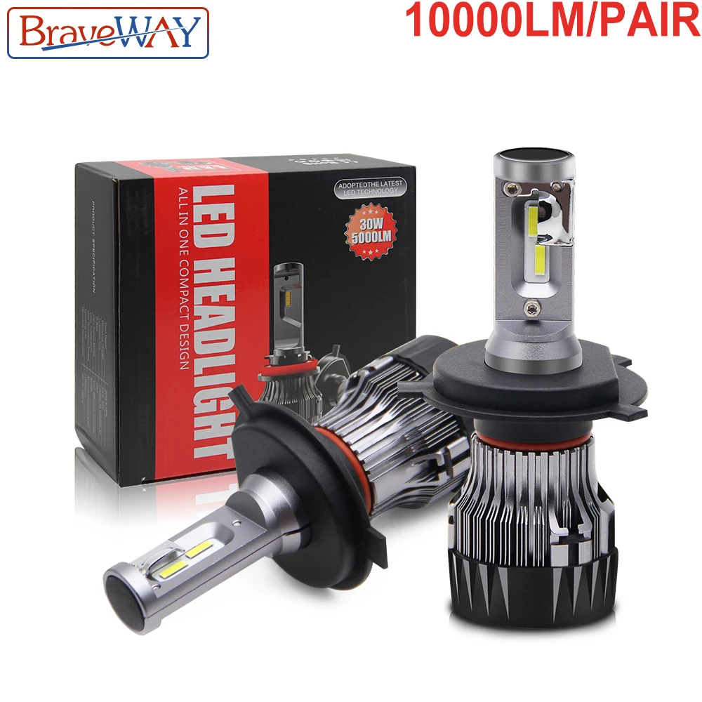 Светодиодный налобный фонарь BraveWay H4 H1 H11 9005/HB3 9006/HB4 H7 60 Вт 10000LM белый 6500 К 12