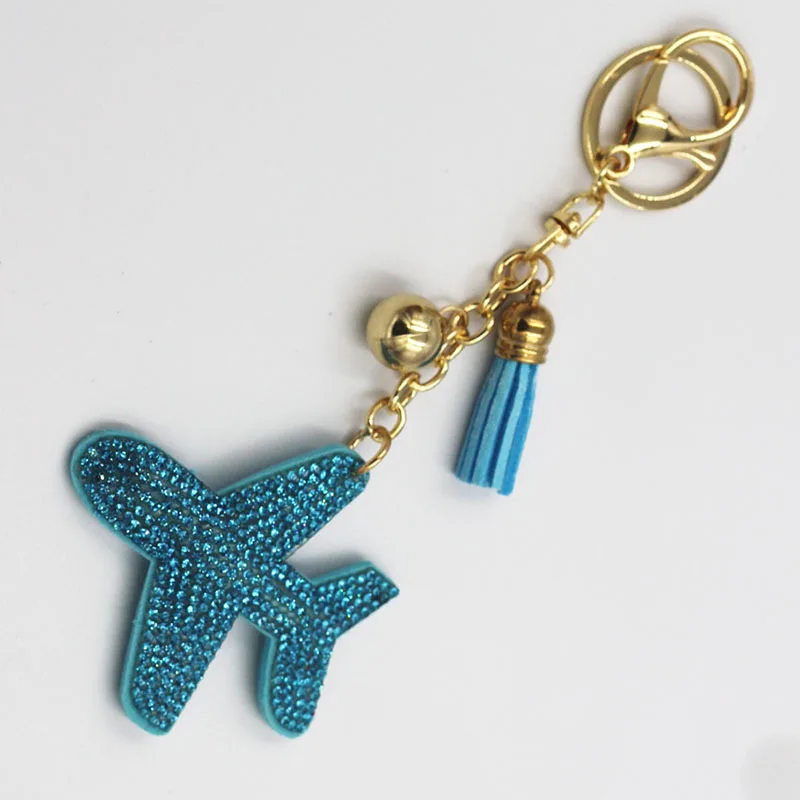 

New Arrival PU Leather Keychain Girl's Romantic Rhinestone Airplane Pendant Key Chains Rhinestone Bag Keychain Gift