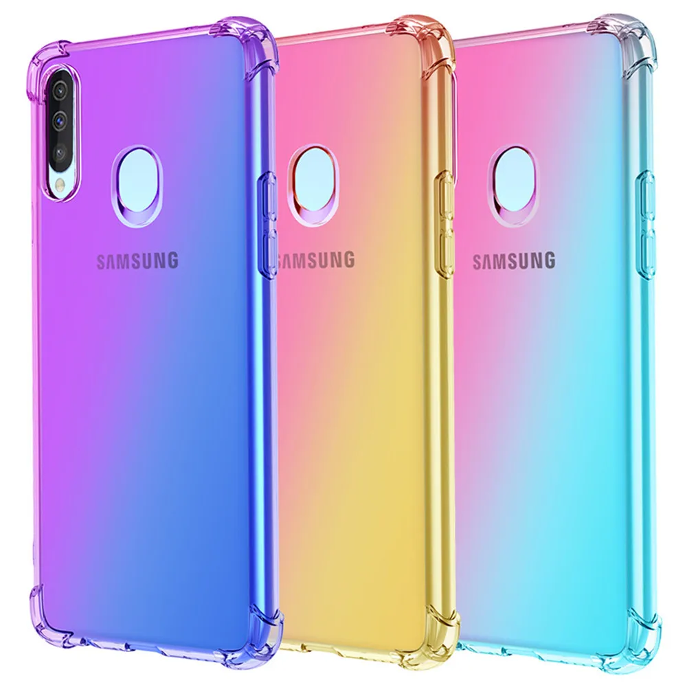 Fashion Half Transparent Gradient Phone Case For Samsung A10 A20 A30 A40 A50 A70 A80 A90 S E Airbag Corners Soft Silicon Cover | Мобильные