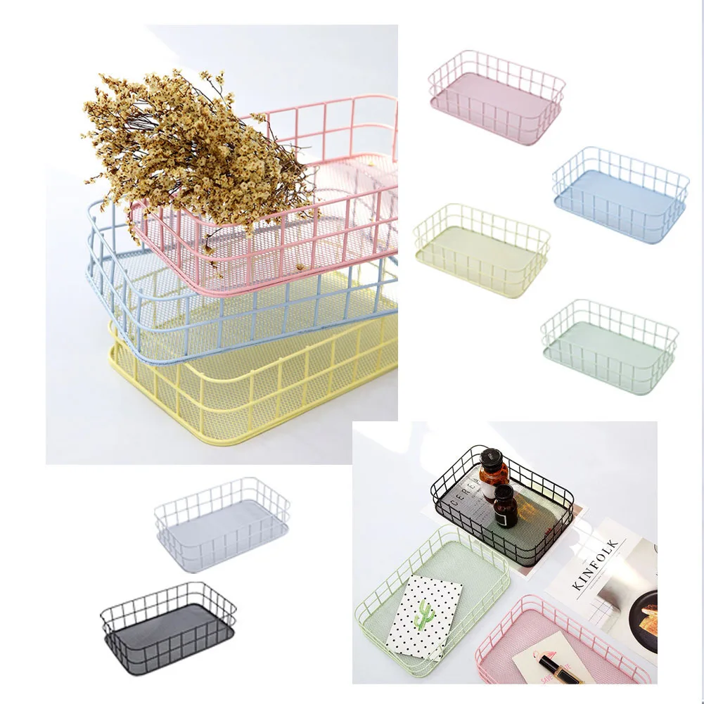 

Metal Storage Basket Office Sundries Finishing Iron Baskets Cosmetics Organizer Solid and Durable High Quality Iron Material
