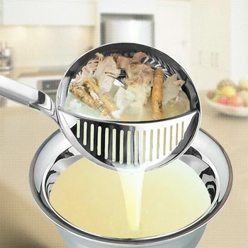 

2 in 1 stainless steel soup spoon colander colander lid can be split hot pot spoon cooking spoon dual purpose