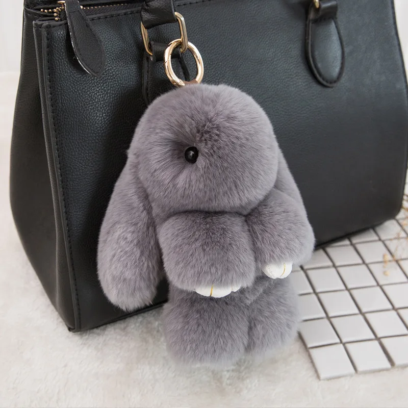 

14cm Cute Pluff Bunny Keychain Rex Genuine Rabbit Fur Key Chains For Women Bag Toys Doll Fluffy Pom Pom Lovely Pompom Keyring