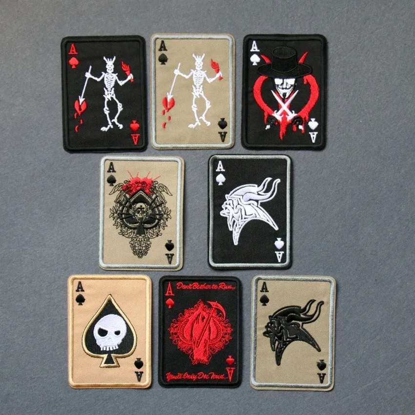 1PCS Punk Embroidery Cloth Stickers Armbands Poker Ace Death Reaper Red Peach A Outdoor parches Fan Bag Clothes Patch | Дом и сад