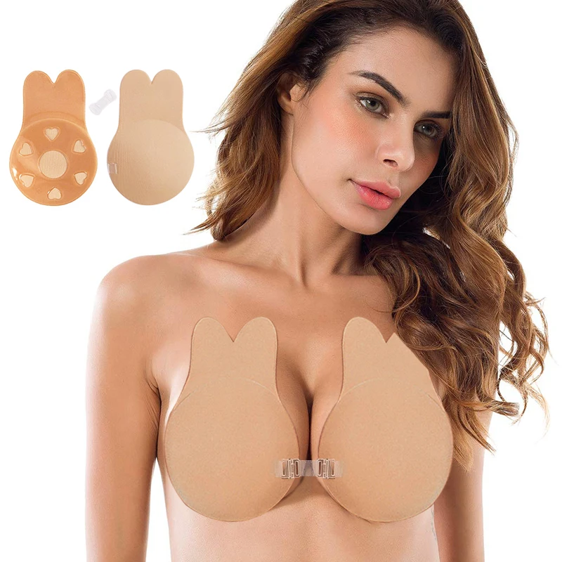 

1 Pair Rabbit Bra Adhesive Self Adhesive Bra Silicone Push-up Tape Stick On Strapless Breast Invisible Lingerie Solid Color Bra