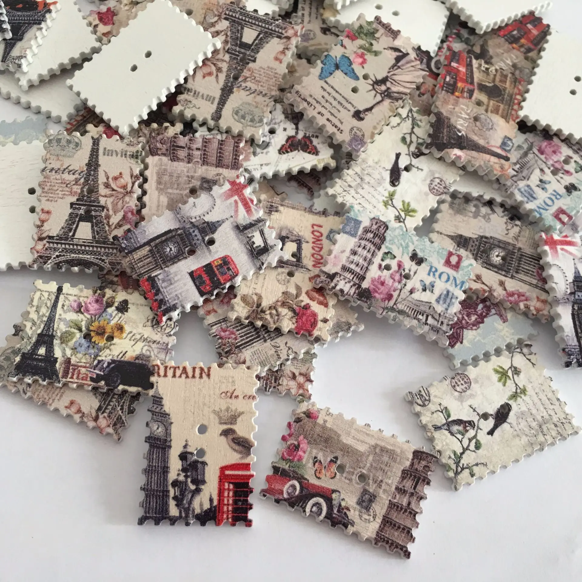 Креативные пуговицы винтажные открытки DIY деревянные окрашенные башни стильные открытки 10 пакетов Скрапбукинг аксессуары desiigner кнопки