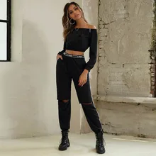 Комплект из двух предметов, женские спортивные костюмы, осенняя Женская однотонная Спортивная футболка, топы с длинным рукавом, блузка и штаны, комплект из 2 предметов, conjunto femenino#3