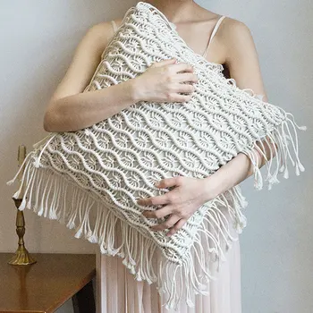 

Handmade Woven Pillow Bohemia Style Sofa Cushion Round Square Tassel Hollow Out Pillow Jacquard Throw Pillows Solid Nap Cushion