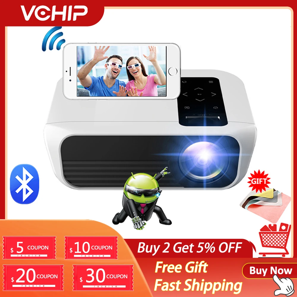 VCHIP ST8 Mini Projector 4K Proyector For Home LED LCD Theater Supports 1080P WiFi TV USB 3D Portable Media Player free Shipping best mini projector