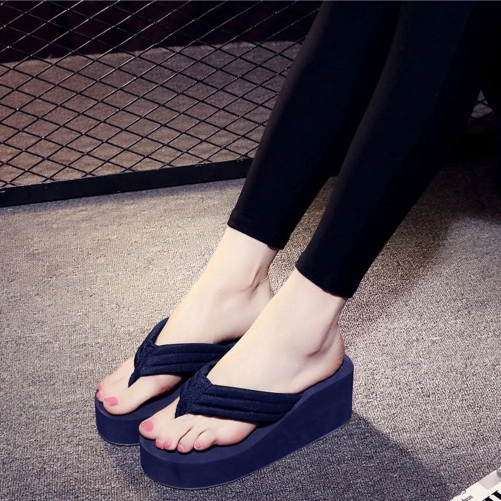 

Beach Flip Flops Solid Non Slip Fashion Platform Women Slipper Thong All-Match Holiday Summer Wedge EVA
