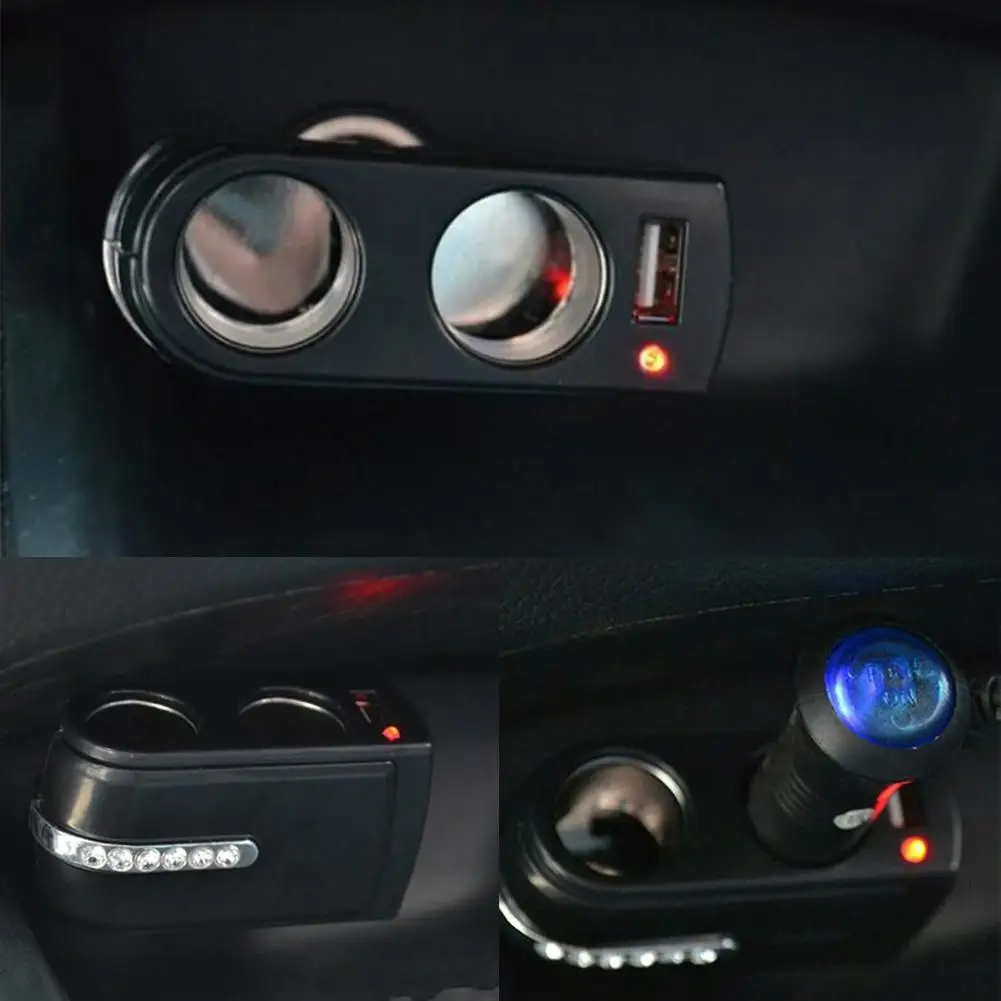 Черный 2 USB зарядное устройство+ двойные вилки автомобильный прикуриватель удлинитель сплиттер автомобильный Стайлинг для мобильного телефона зарядное устройство