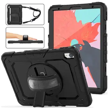 

For iPad Pro 11 Case 360 Rotating Stand Hand Strap+Pencil Cover for iPad Pro 11 inch 2018 A1980 Full Body Hybrid Armor case+Film