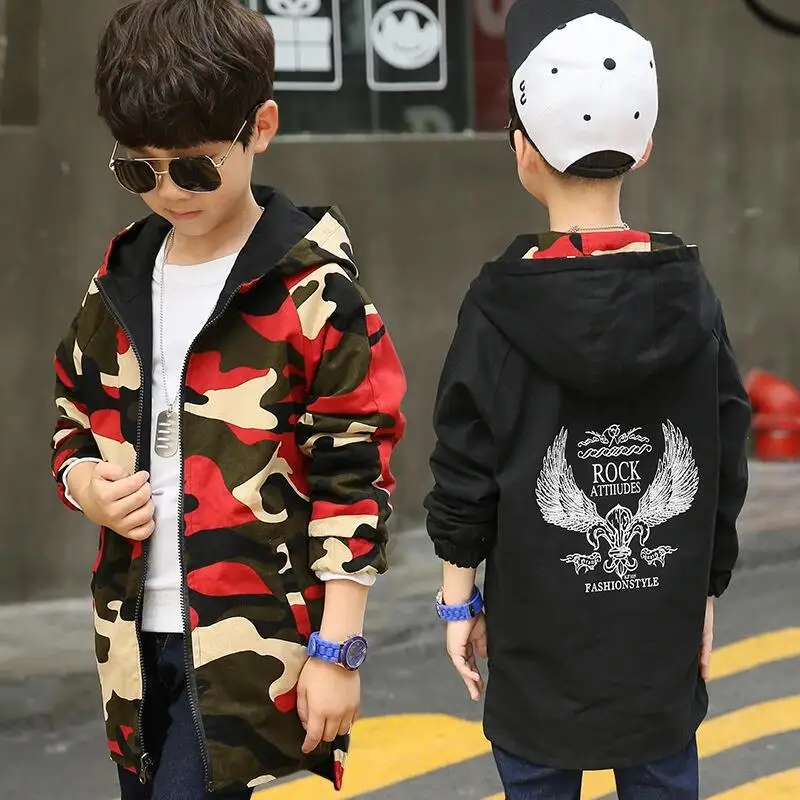 

2019 Spring New Style BOY'S Big Boy Fashion Double-Sided Camouflage Coat Loose-Fit Versatile Casual Zipper Hoodle