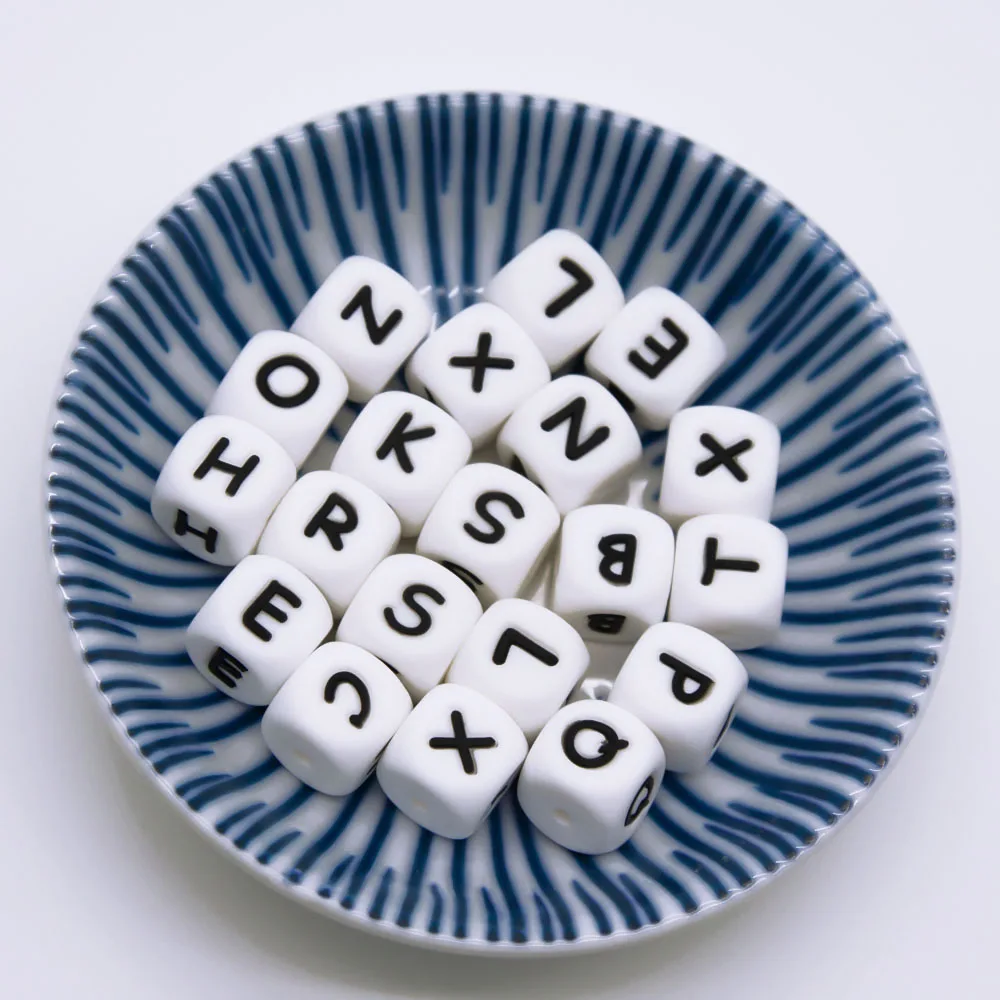 

Cute-Idea 100pcs silicone english alphabet letters beads teether Personalized Name DIY bracelet chain baby product Food Grade