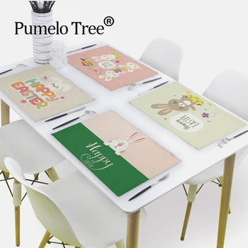 

Easter Happy Napkins Cartoon Rabbit Tea Towel Table Napkin Linen Cotton Napkin Teacup Kitchen Fabric Napkin Servilletas De Tela