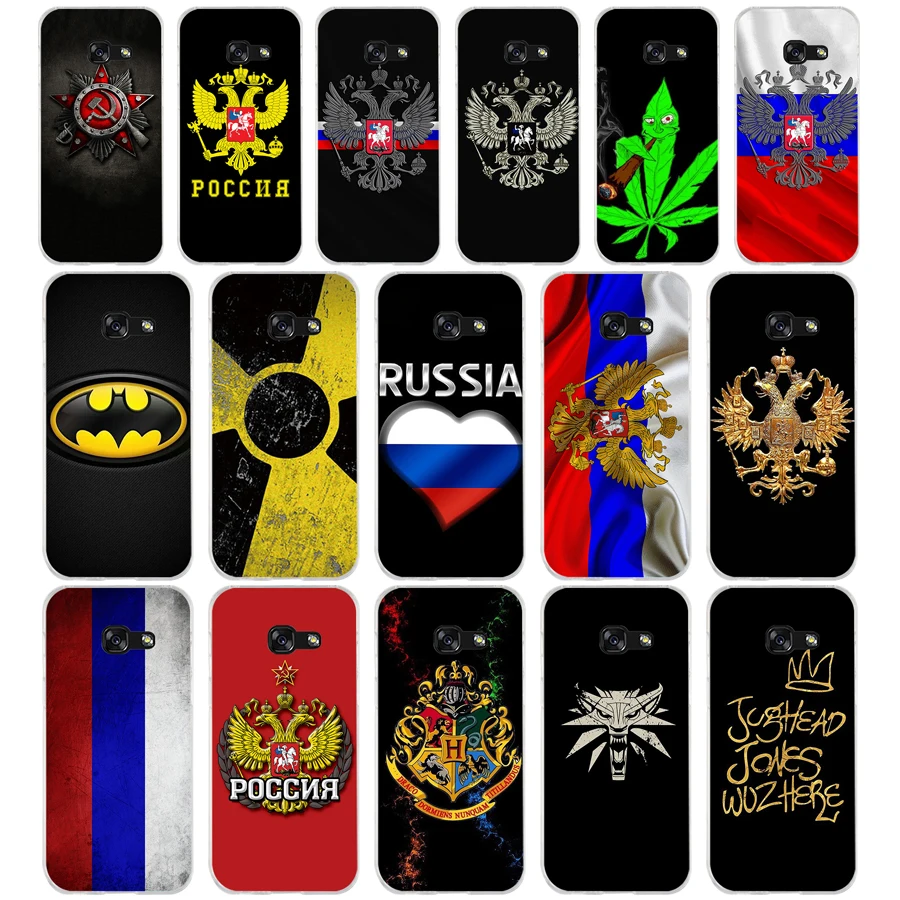 Мягкий Силиконовый ТПУ чехол 63AA с российским флагом и гербом для Samsung A3 A5 A7 A8 2016 2017