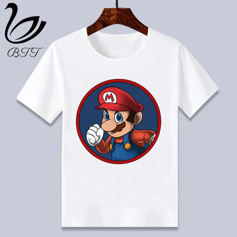 Baby Boy Girl Super Mario Cute Print MARIO Clothes Children Funny T-shirt Round Neck Children Tops