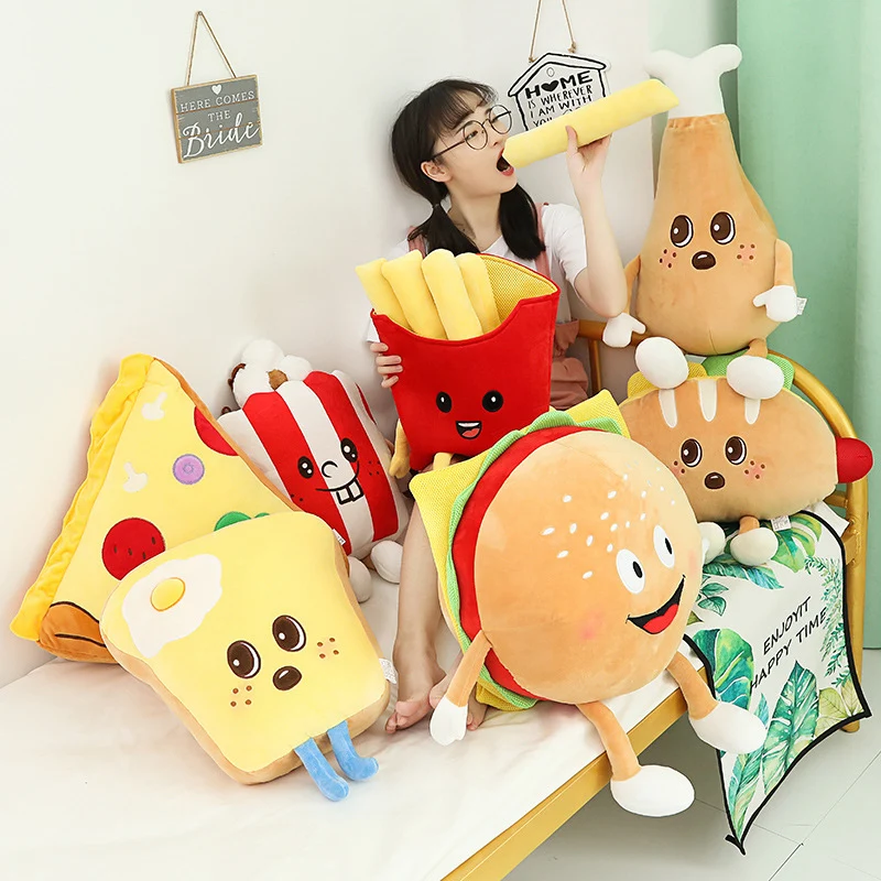 

Creative 3D Animal French Fries/Pizza/Bread/Popcorn/Burger/Chicken Leg Plush Pillow, Cartoon Plush Toy Soft Cushion Pillow