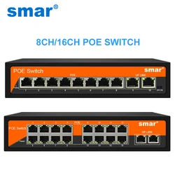 Smar – commutateur POE 48V 8/16 Ports avec port RJ45 standardisé IEEE 802.3 af/at avec 10/100Mbps pour caméras POE, caméra de sécurité CCTV 