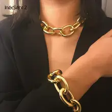 IngeSight. Z панковское ожерелье-чокер с толстым массивным кулоном с подвеской в виде воротника в стиле хип-хоп, золотое ожерелье, Набор браслетов, Женские Ювелирные изделия