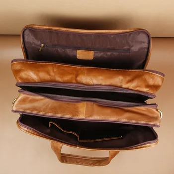 

2020 Men Briefcases Genuine Leather Handbag Vintage Laptop Briefcase Messenger Shoulder Bags Men's Multi Pockets Leather Bags