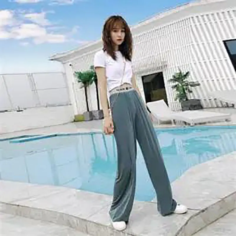 

The latest fashion of wide-legged Pants for Female Students Korean edition is thin and thin, grey, pink and short, with nine-poi