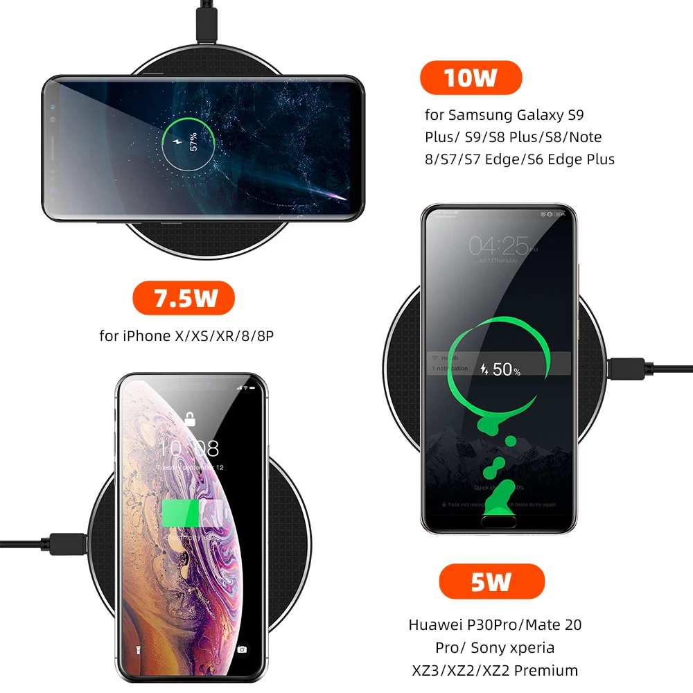 Быстрое беспроводное зарядное устройство ROCK 10 Вт для iPhone 11 X XS MAX XR Quick Charge 3,0 Qi, беспроводное зарядное устройство для samsung huawei Xiaomi