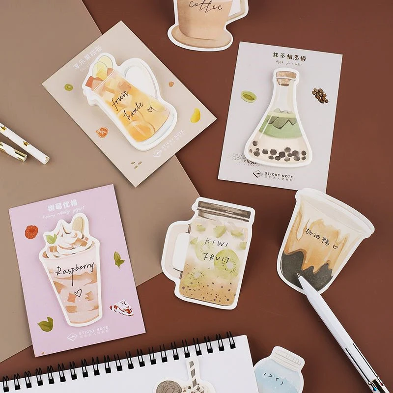 

8 Styles Lovely Life Cup Memo Pad Sticky Notes School Supplies Students Stationery Planner Stickers Cute Paper Bookmark Label