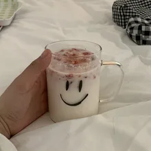 Милая Корейская прозрачная стеклянная чашка, круглая простая чашка для воды, креативная чашка для кофе, молока, Термостойкое стекло, 420 мл, MM60BLB