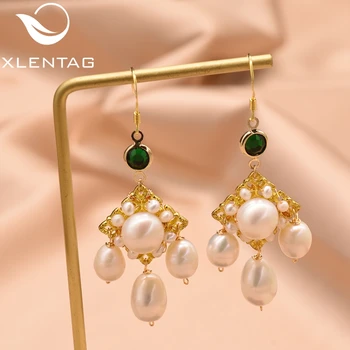 

XlentAg Handmade Fresh Water White Pearl Drop Earrings For Women Girl Lovers' Engagement Party Birthday Fine Jewellery GE0866A