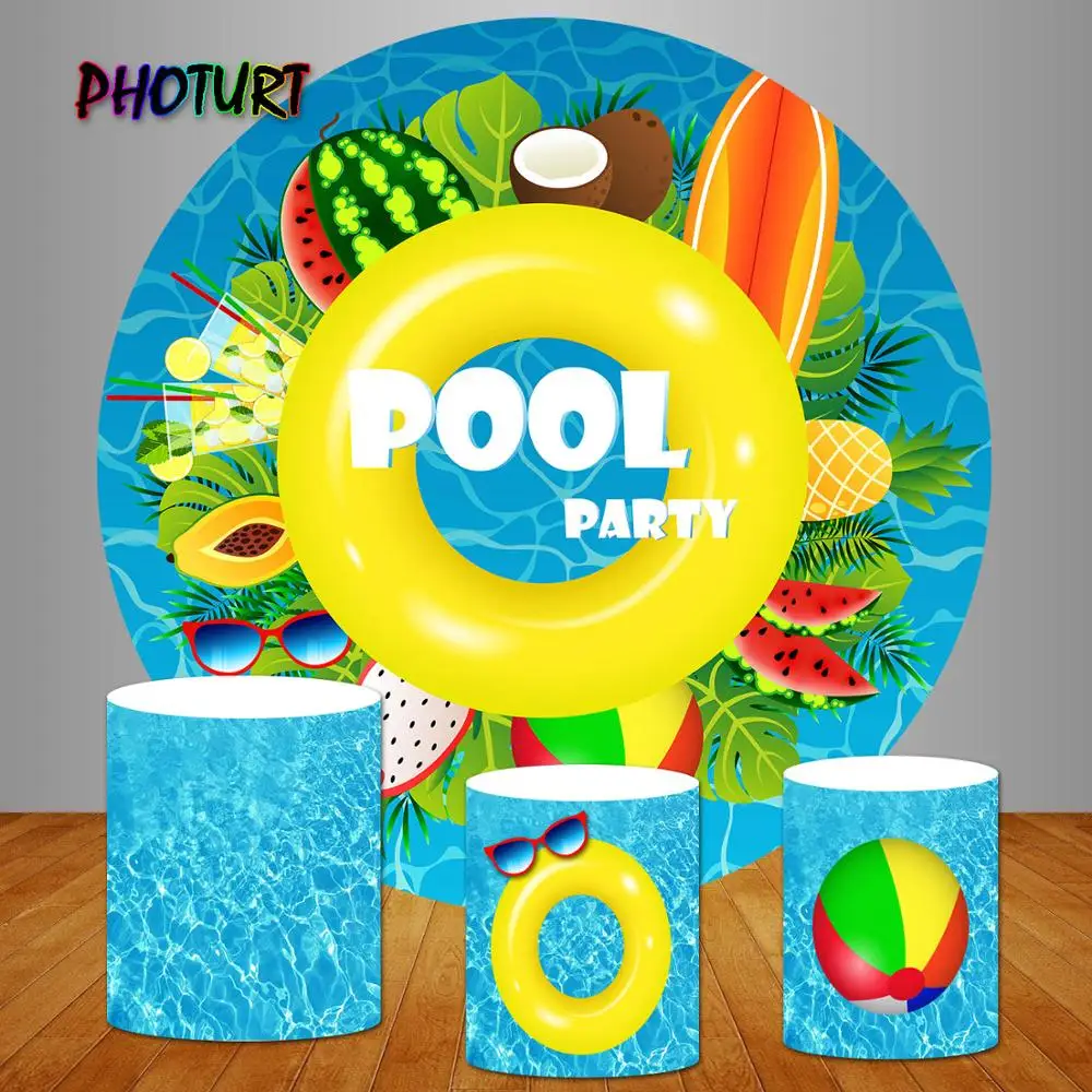 PHOTURT Pool Party Circle Round Backdrops Kids Birthday Summer Theme Cylinder Vinyl Photography Backgrounds Studio Props | Электроника