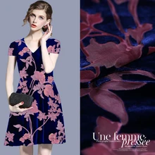  Hollow Burnt-out Real Velvet Fabric Silk Velvet Cheongsam Dress Fabric Etched-out Velvet Special Offer/0.5M 
