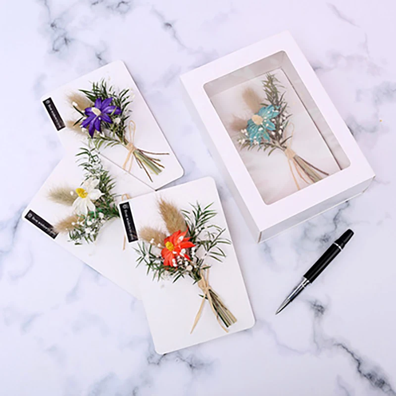  1set DIY Dried Flower Greeting Card Dried Flower Handmade Paper Birthday Invitation Card Thanksgivi - 4.00052E+12