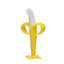 Cepillo de dientes de entrenamiento de silicona para bebé, sin BPA, forma de plátano, anillo de dentición seguro, regalo para bebé