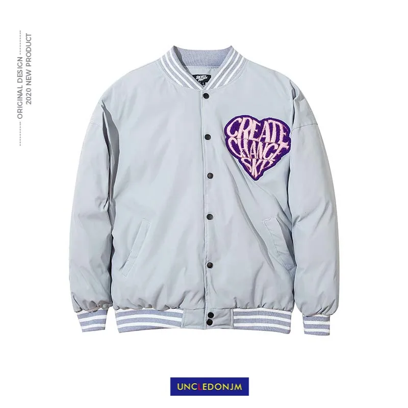 

UNCLEDONJM 20AW Letter embroidered men's winter coat Harajuku loose thick jacket.Loose parkas bubble jacket SK-6105