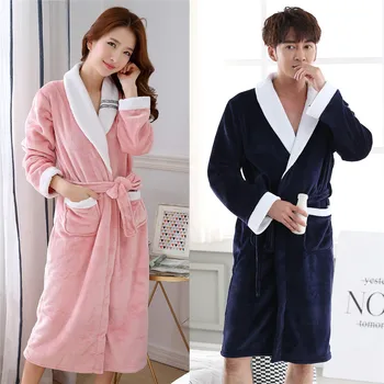 

Thicken Flannel Lovers Robe Kimono Bathrobe Gown Loose Casual Comfortable Sleepwear Lounge Winter New Warm Intimate Lingerie