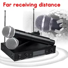 Эффективная UHF Беспроводная микрофонная система автоматический 2-канальный 2 беспроводной ручной микрофон для речевых вечерние системы караоке