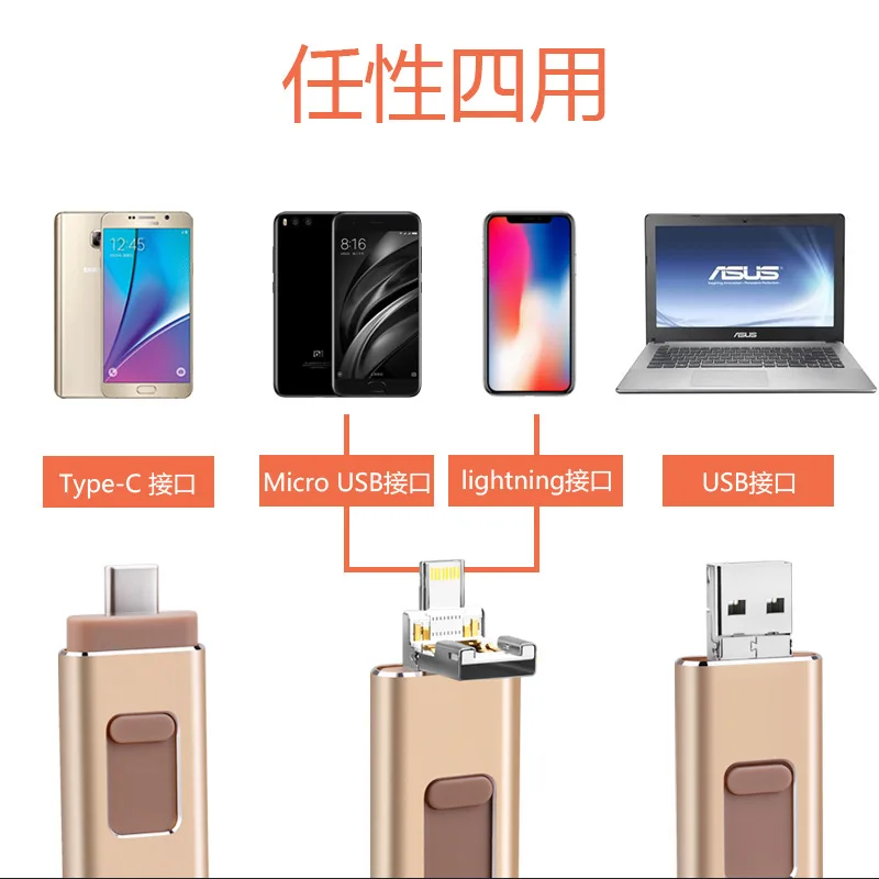 Стиль четыре в одном маленький скользящий usb-накопитель для Apple Android type-C мобильный телефон компьютер двойного назначения USB накопитель подарок на заказ
