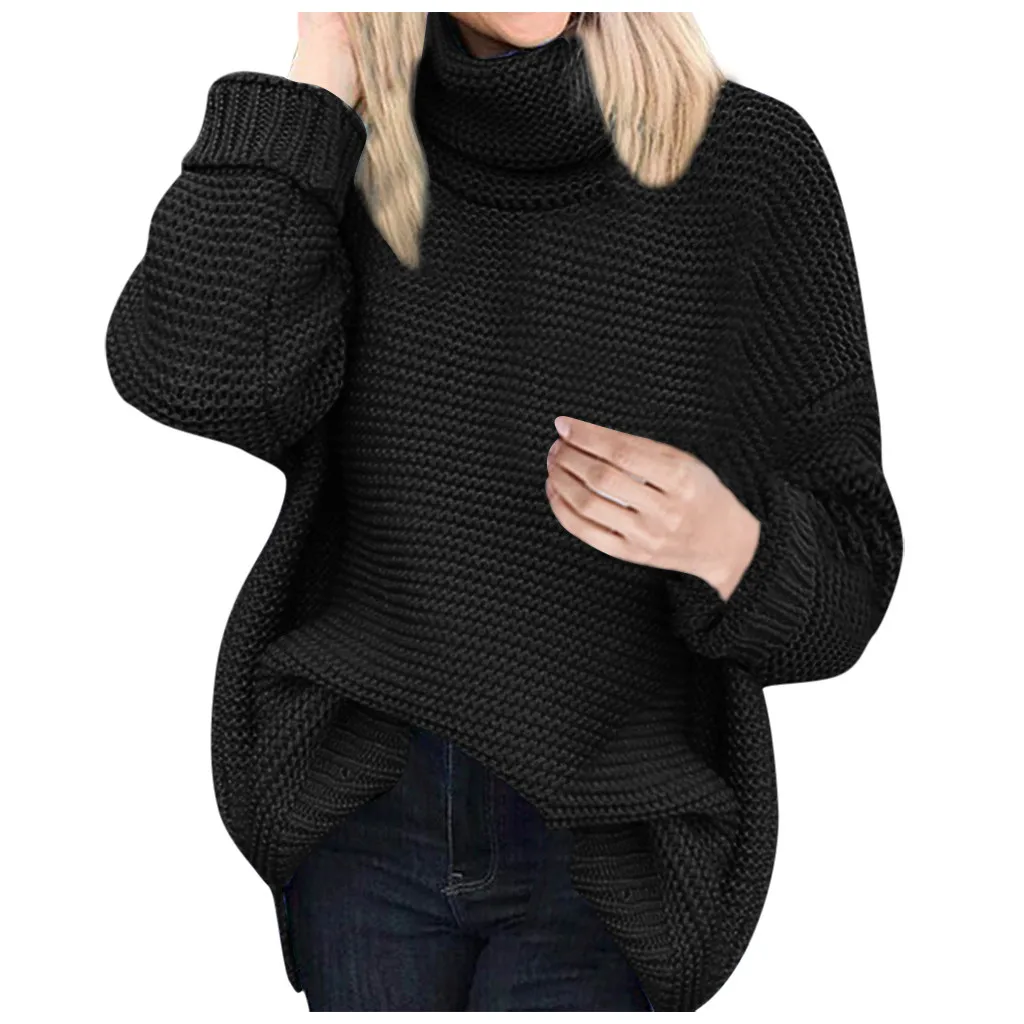 JAYCOSIN Women Oversize Basic Knitted Sweater Female Solid Turtleneck Collar Pullovers Warm Fashion OL Commuting Pure Color