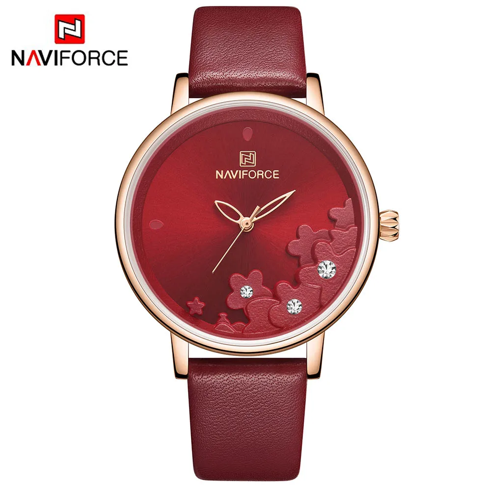 NAVIFORCE 5012 женские часы Лидирующий бренд Роскошные модные женские кварцевые наручные часы женские кожаные водонепроницаемые часы Relogio Feminino - Цвет: Красный