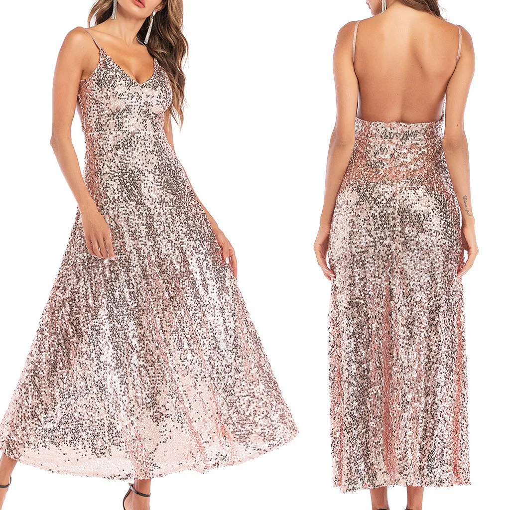 Sexy Women Dress Sparkly Formal Bridesmaid Party Ball Prom Long Dress Wedding Deep V-Neck Mermaid Dress