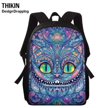 

THIKIN Funny Art Children School Bags For Boys Girls Cool Cheshire Cat Prints Backpacks Outside Travel Bagpack 15 Inch Book Bag