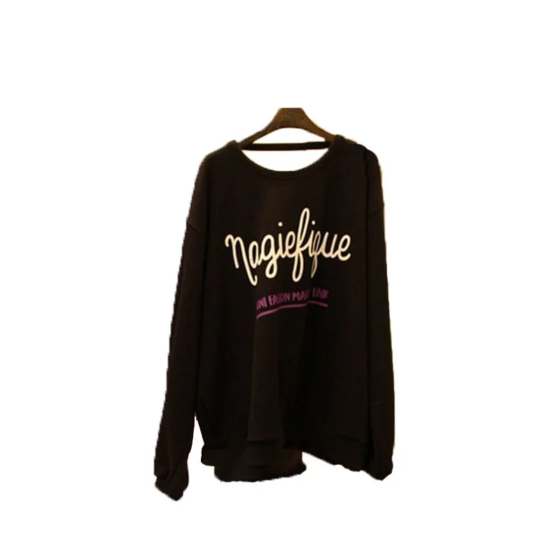 

2019 Autumn Letter Printing Hollowed-out Butterfly Knot Back Cover with Velvet Long-sleeved Protective Clothing Black Sweatshirt