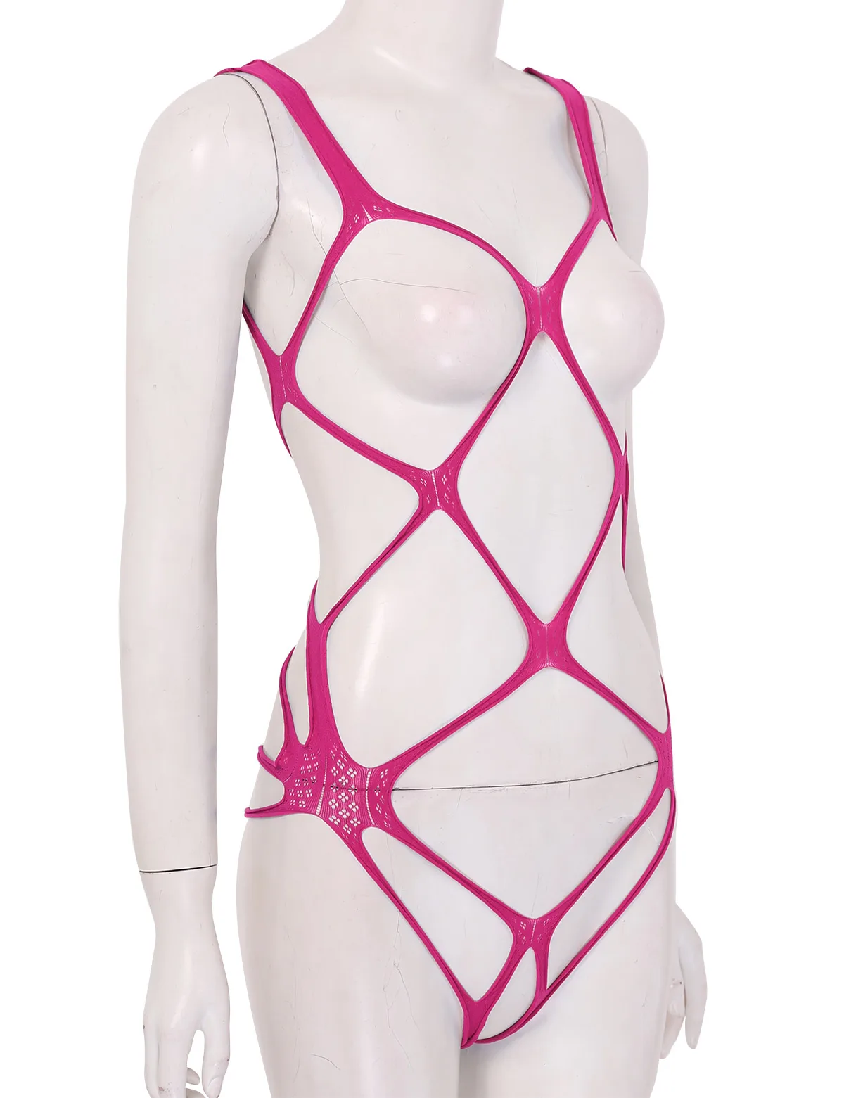 Sexy Lingerie Latex Bodysuit iEFiEL Women One-piece Hollow Fishnet Open Cups Crotchless Bodystockings See-through Stretchy Nightwear